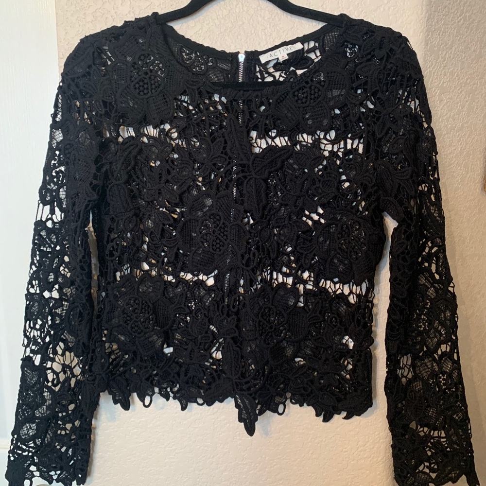 Long sleeve black lace shirt